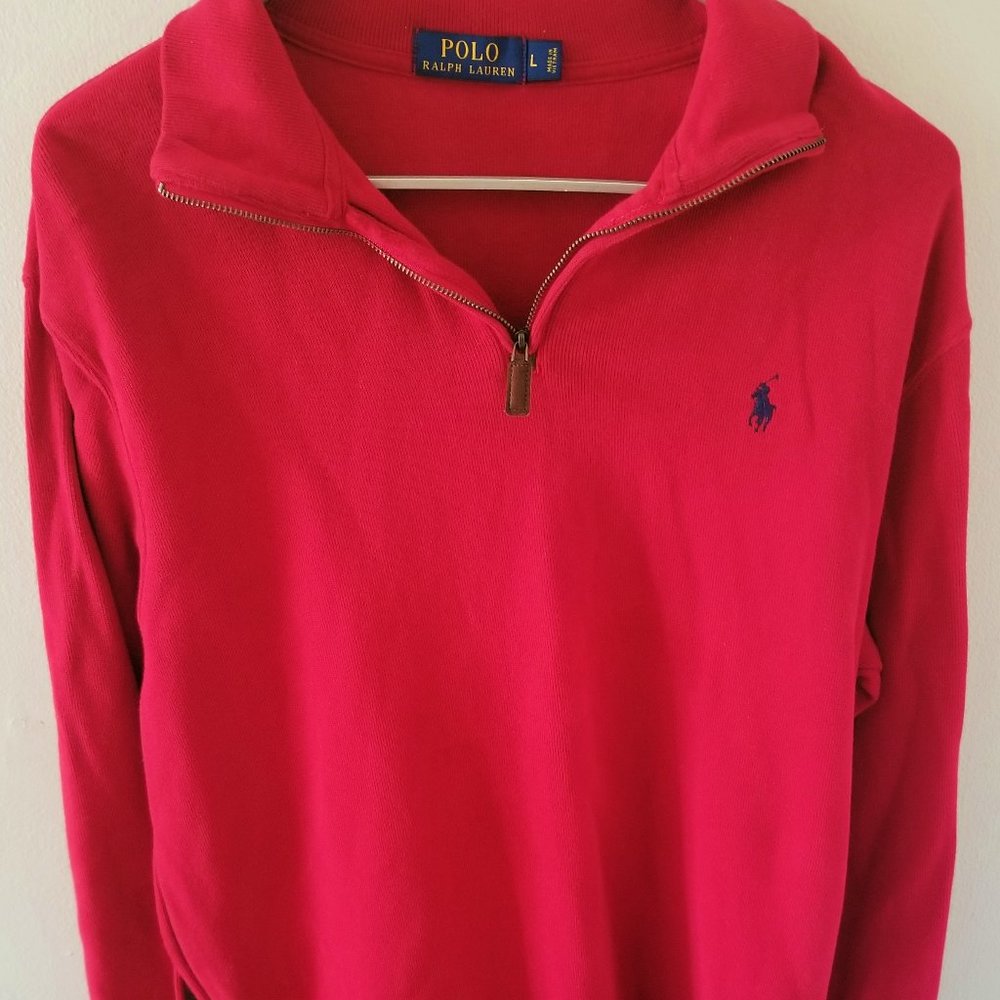 Polo Ralph Lauren Men's Large Red Ribbed Long Sleeve 1/4 Zip Pullover/Sweater